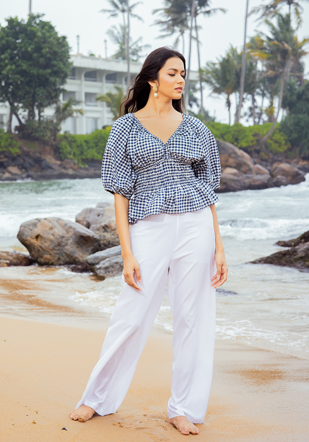 JULIA BLUE & WHITE PUFF SLEEVE BLOUSE